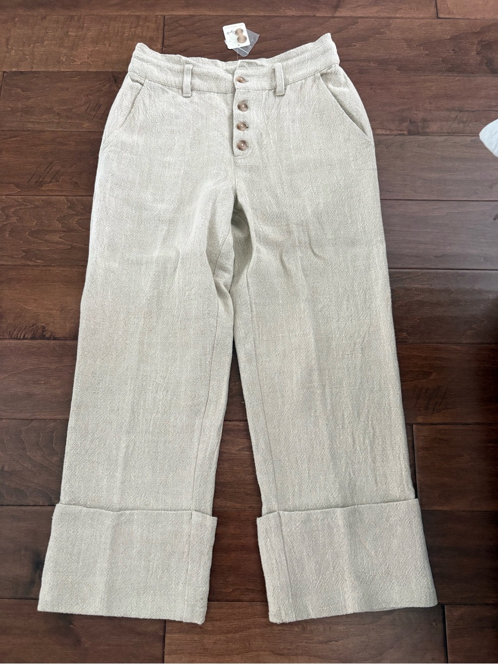 Free People Relaxed Button-Front Trousers in Light Oat